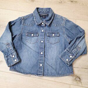 Vtg Toddler Sz 4 Long Sleeve Pearl Snap Button Lands End Denim Shirt
